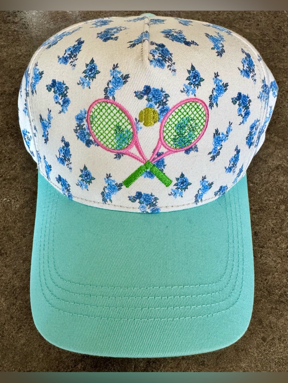 Coquette Floral Tennis 🎾 Blue, Tiffany Blue & Pink Simply Southern Cap Hat